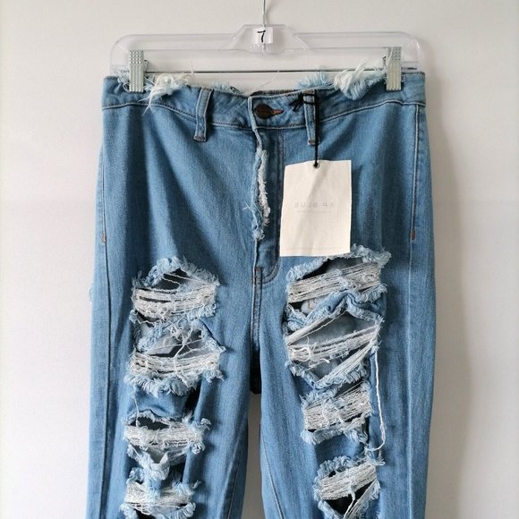 NWT AP Blue By Aphrodite Jeans Womens Distressed Flared Denim Size 13 (31) - Picture 2 of 7